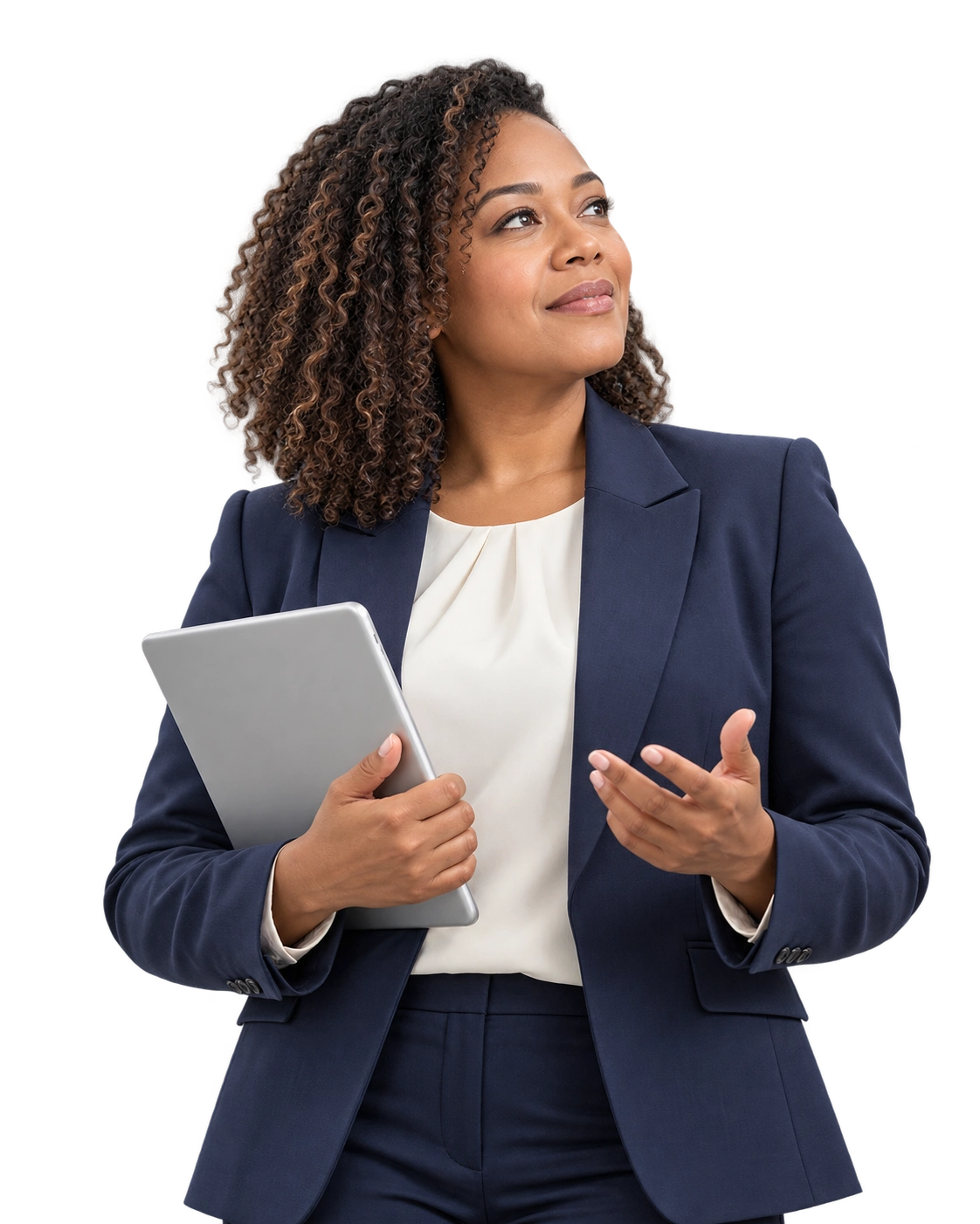 Illustrative image of a business leader holding a tablet.